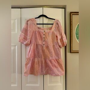 Meave (Anthropologie) Cottagecore Women’s Pink Gable Tiered Tunic Sz XS Cotton